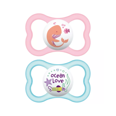 Pack 2 chupetes silicona fisiológico Mam Air +6 meses rosa/lila