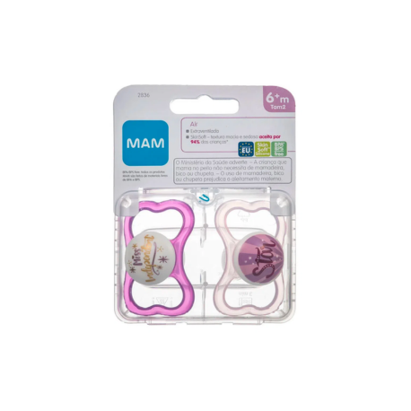 Pack 2 chupetes silicona simétrica MAM air 16+ rosa